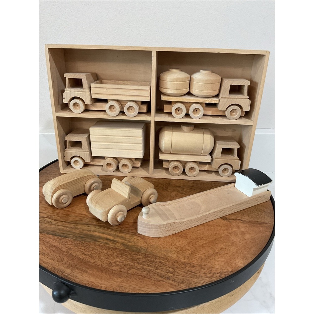 Handmade Vintage Wooden Truck set of 4 Trucks Cargo Display Decor Play Paint